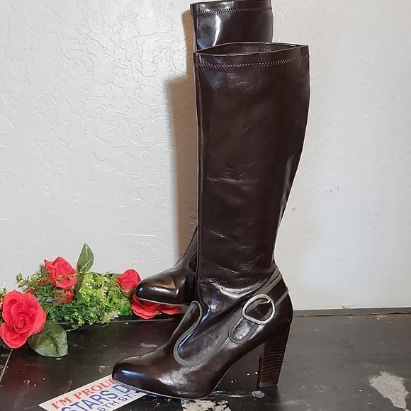 FRANCO SARTO Man Made Thin Patent Pull On Buckle Detail Heelwd Boot 7.5M - Picture 8 of 16